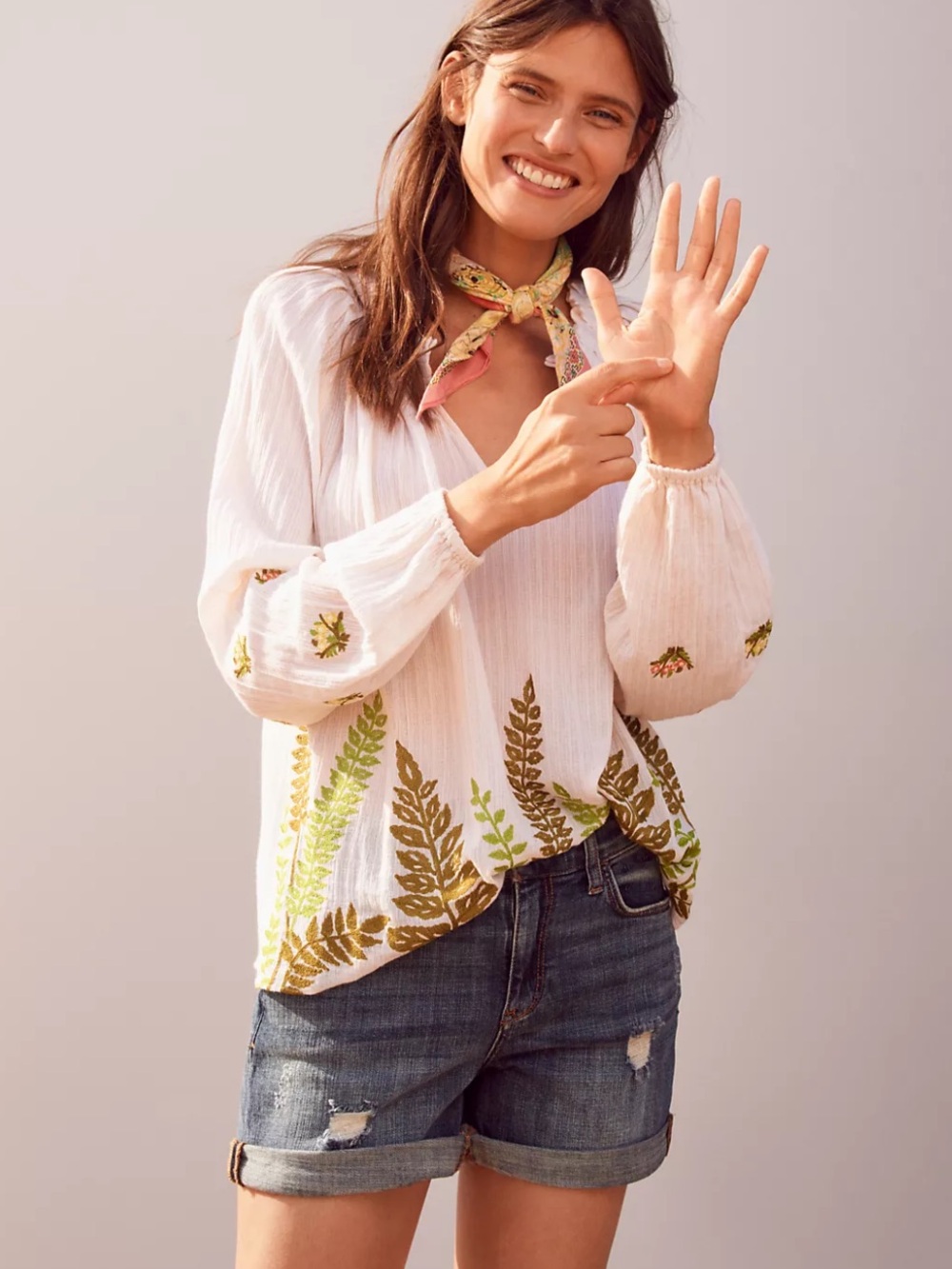 Anthropologie gauze Botanical Peasant Top